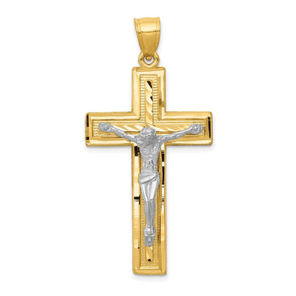 14k Two-Tone Gold Diamond-cut Latin Crucifix Pendant