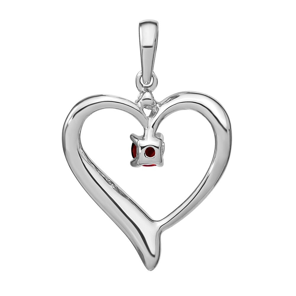 14k White Gold Garnet and Diamond Heart Pendant for Women