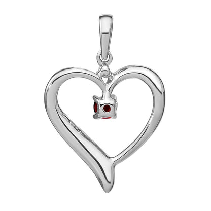 14k White Gold Garnet and Diamond Heart Pendant for Women