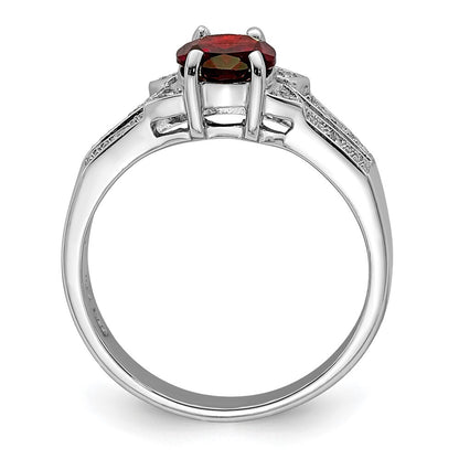 Sterling Silver Rhodium-plated Garnet & Diamond Ring Size 6