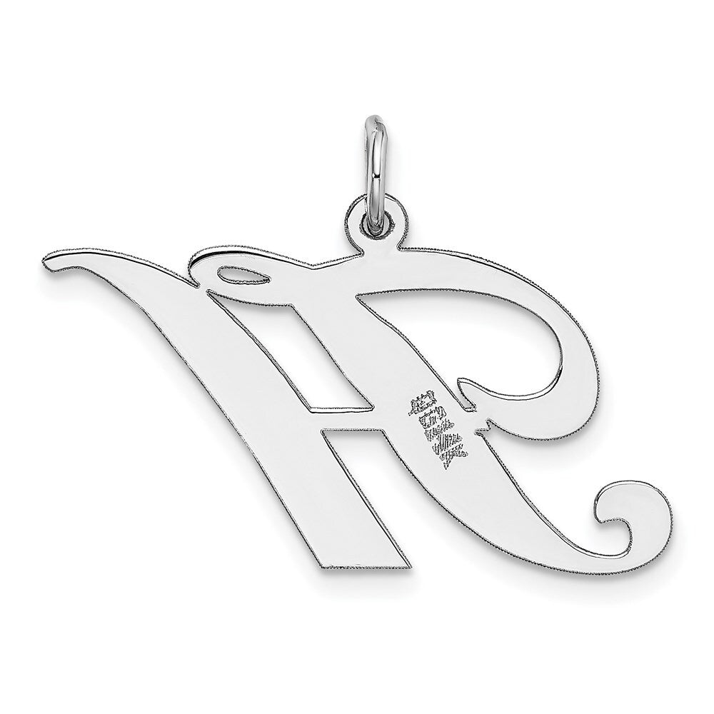 14k White Gold Large Fancy Script Letter H Initial Charm Pendant for Women