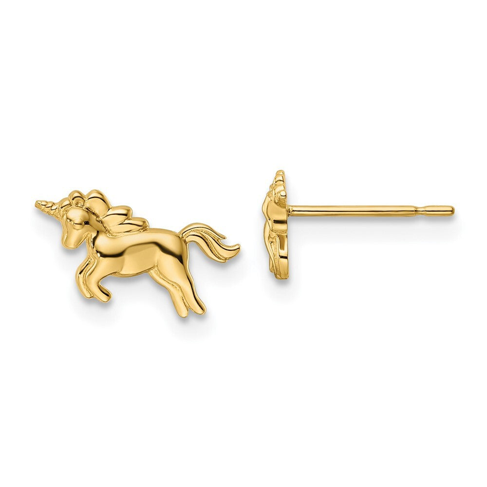 14k Yellow Gold Unicorn Stud Earrings Gift for Women