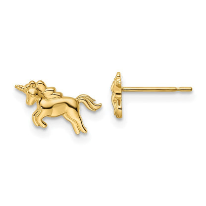 14k Yellow Gold Unicorn Stud Earrings Gift for Women
