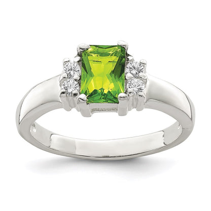 Sterling Silver Lime Green & White Cubic Zirconia Ring Size 6