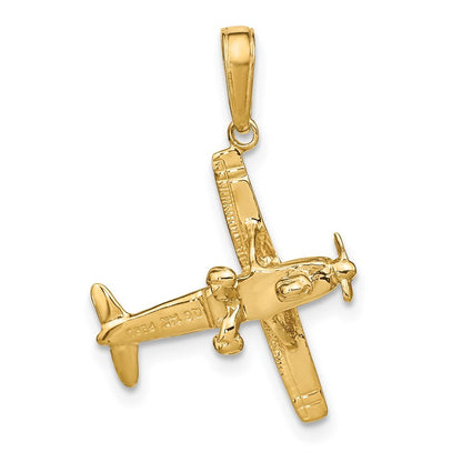14k Yellow Gold 3-D High-Wing Airplane Pendant