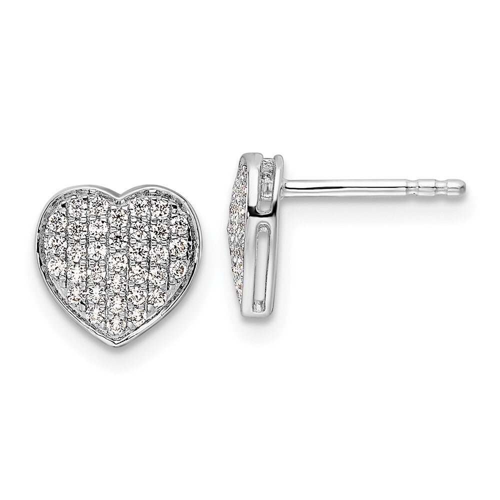 14k White Gold Diamond Heart Stud Earrings