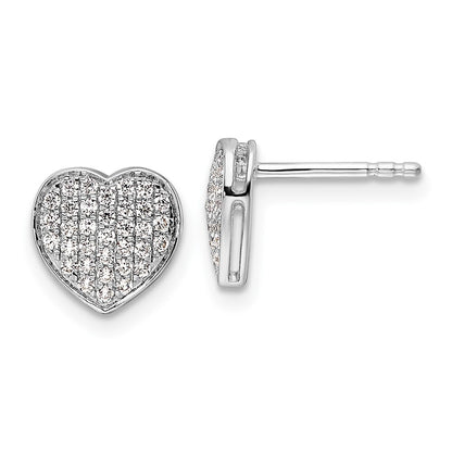 14k White Gold Diamond Heart Stud Earrings