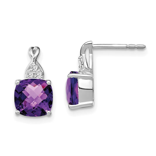 14K White Gold Checkerboard  Amethyst and Diamond Drop & Dangle Earrings