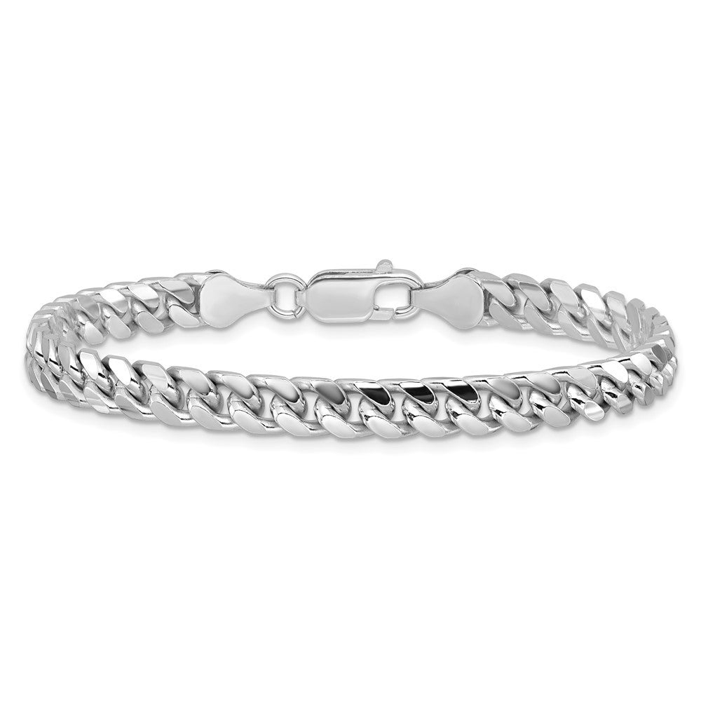 Sterling Silver Rhodium-plated 6mm Domed w/ Side Diamond-Cut Curb Chain Bracelet