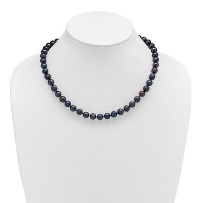 Sterling Silver Rhodium-plated 8-9mm Black Cultured Pearl Necklace 18"