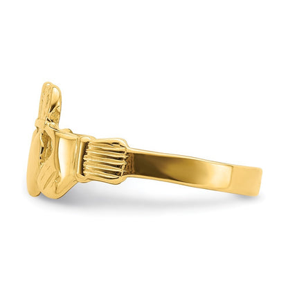 14K Yellow Gold Polished Claddagh Ring Size 7