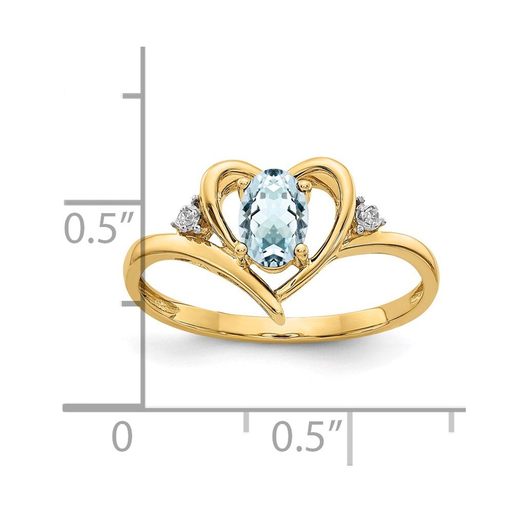 14K Yellow Gold Aquamarine and Diamond Heart Ring