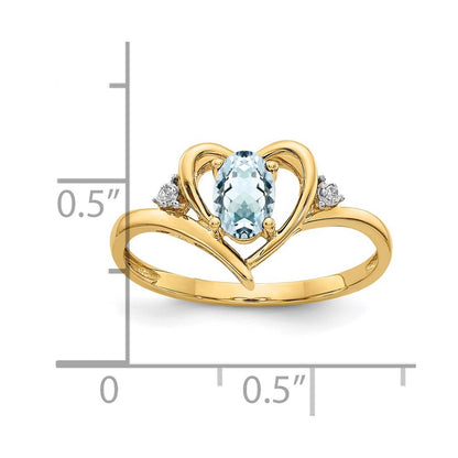 14K Yellow Gold Aquamarine and Diamond Heart Ring