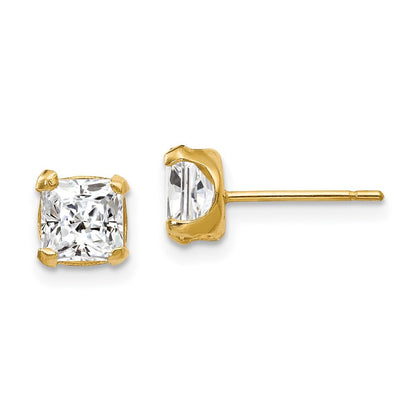 14k Yellow Gold 5mm Square Cubic Zirconia Stud Earrings Gift for Women