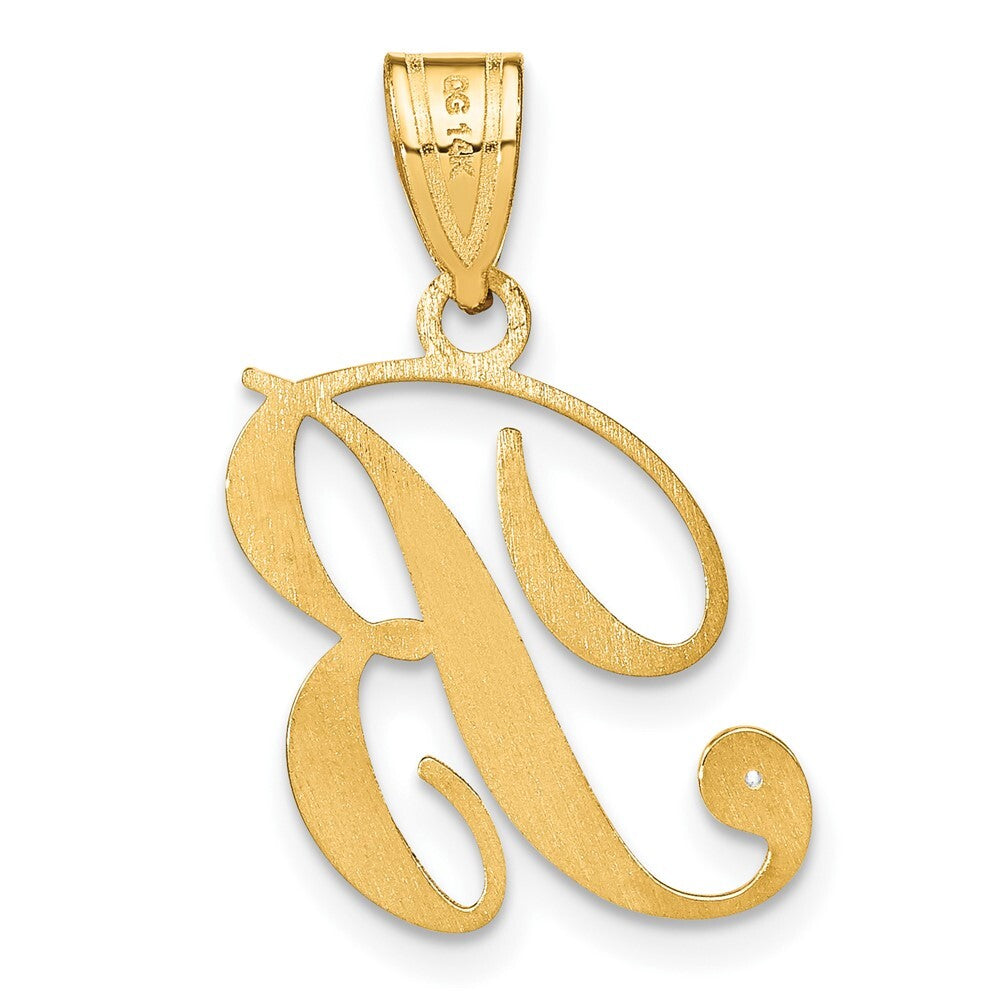 14k Yellow Gold Script Letter B Initial Pendant with Diamond for Women