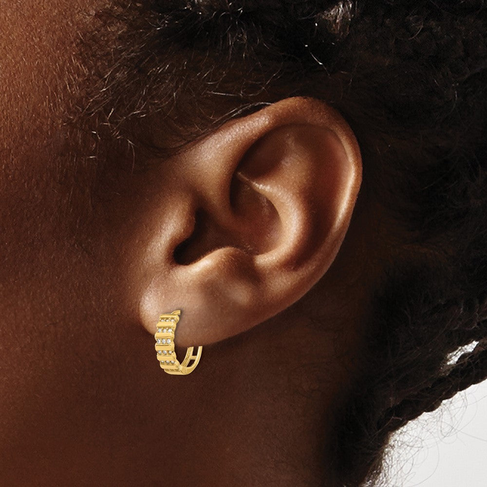 14k Yellow Gold Polished CZ Hinged Hoop Earrings