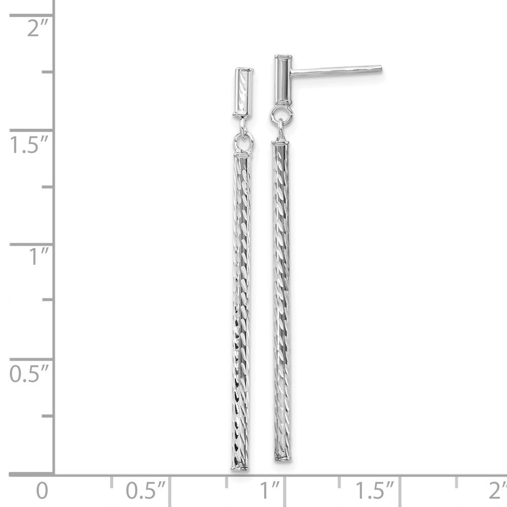 14k White Gold Polished and Diamond-cut Bar Dangle Earrings