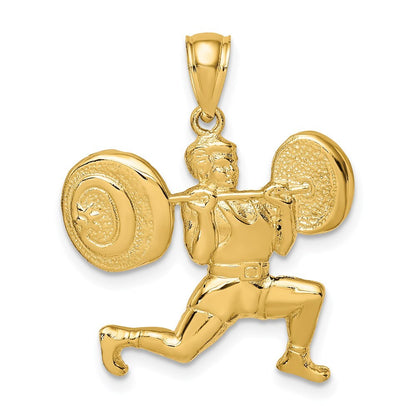14k Yellow Gold Solid Polished Weightlifter Pendant for Women