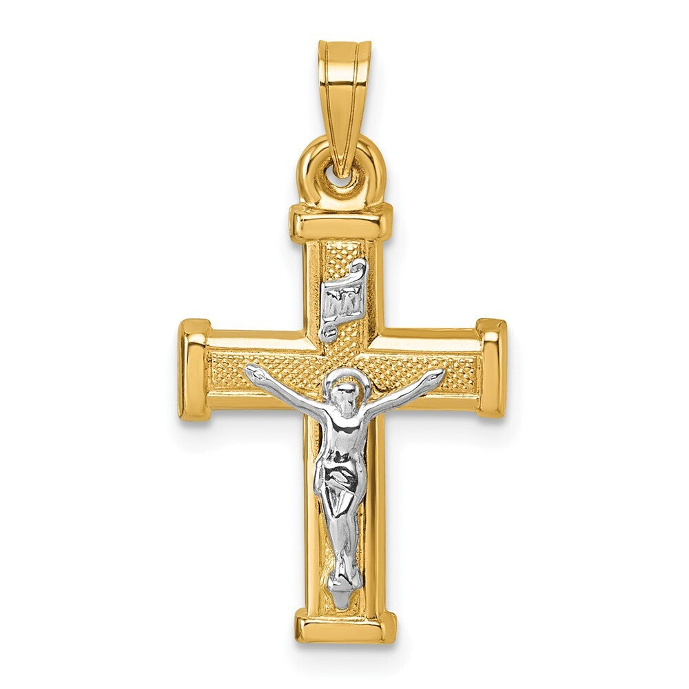 14k Two-tone Gold  White Rhodium Polished INRI Crucifix Cross Pendant