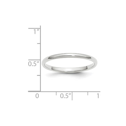 14k White Gold 2mm Half-Round Wedding Band Size 9