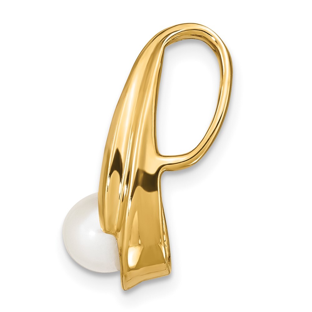 14k Yellow Gold 6mm White Round Freshwater Cultured Pearl Slide Pendant