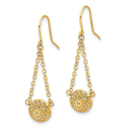 14k Yellow Gold Polished Cut Out Hollow Dangle Earrings