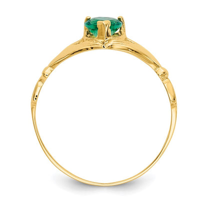 14K Yellow Gold Green CZ Polished Claddagh Ring