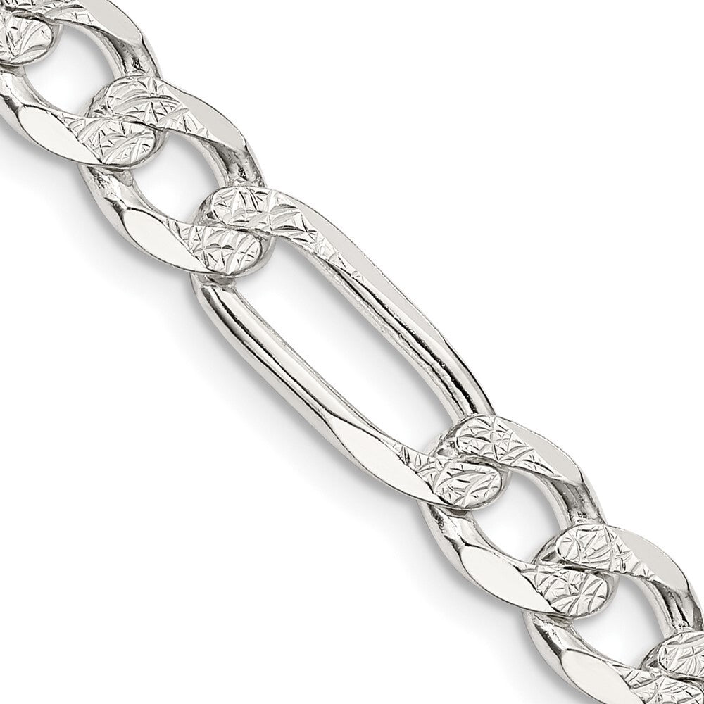 Sterling Silver 7.0mm Pav� Flat Figaro Chain