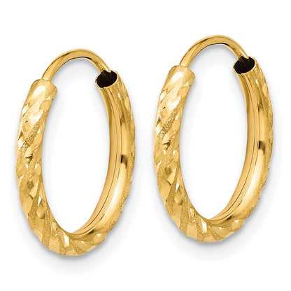 14k Yellow Gold Polished and Satin Diamond-Cut 2.00mm Endless Hoop Earrings