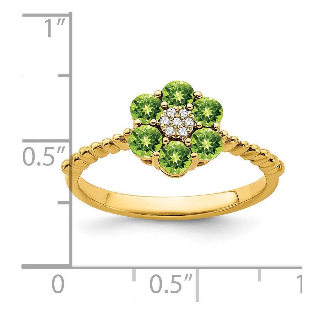 14K Yellow Gold Peridot and Diamond Floral Ring Size 7