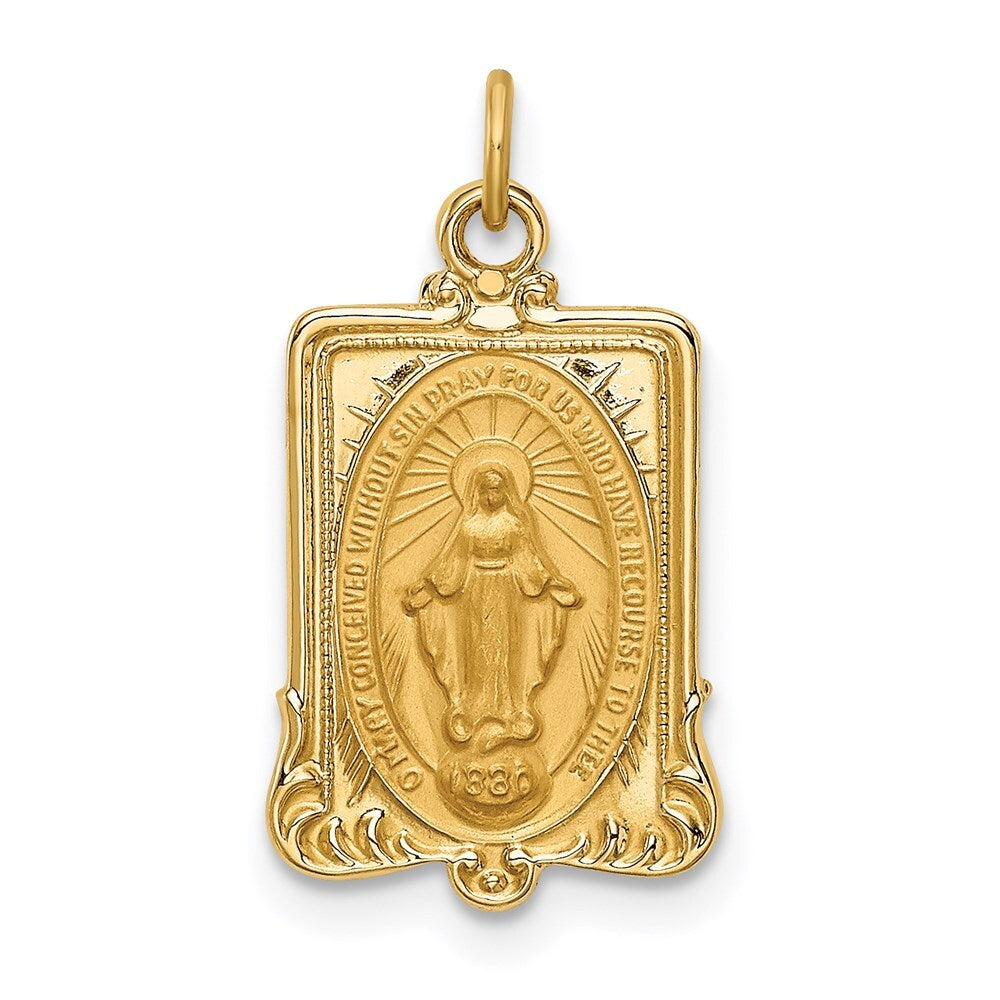 14k Yellow Gold Solid Polished/Satin Rectangular Miraculous Medal Pendant