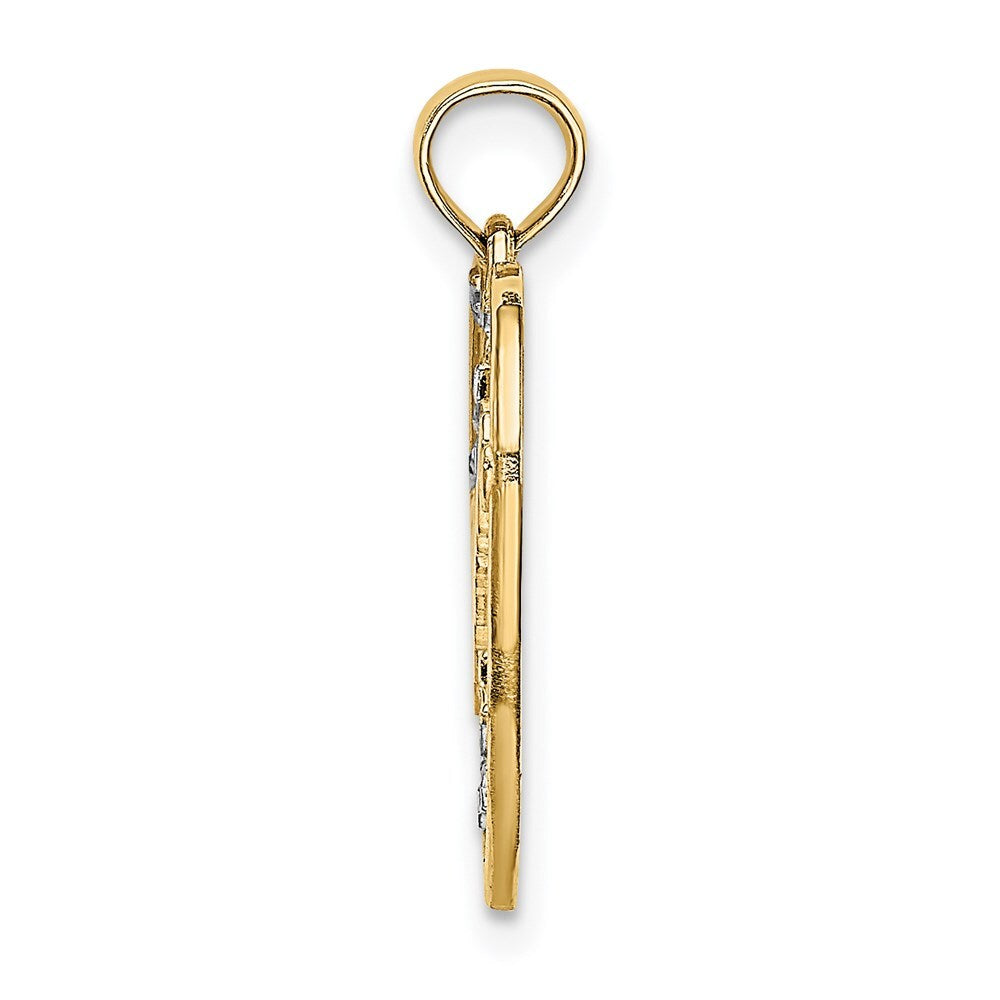 14k Yellow Gold Rhodium Diamond-cut DREAM Heart with Stars Charm Pendant