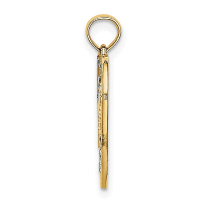 14k Yellow Gold Rhodium Diamond-cut DREAM Heart with Stars Charm Pendant