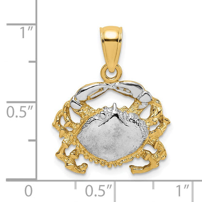 14k Yellow Gold with White Rhodium Polished Crab Charm Pendant for Women