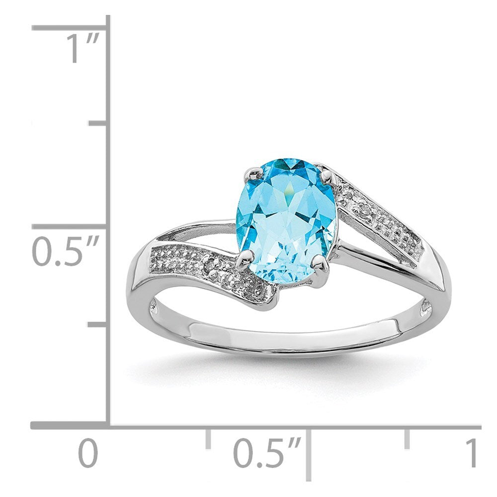 Sterling Silver Rhodium Light Swiss Blue Topaz & Diamond Ring Size 6