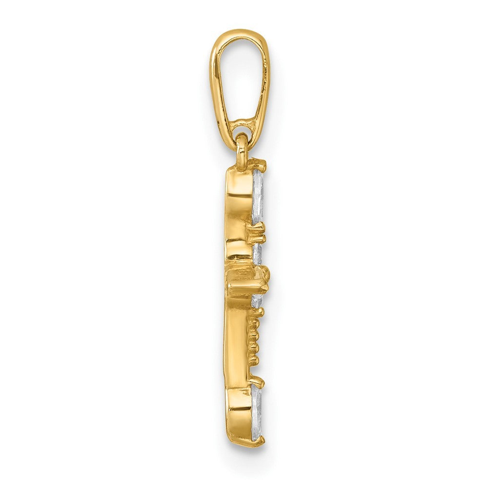 14k Yellow Gold Polished and Beaded Fancy Cubic Zirconia Cross Charm Pendant