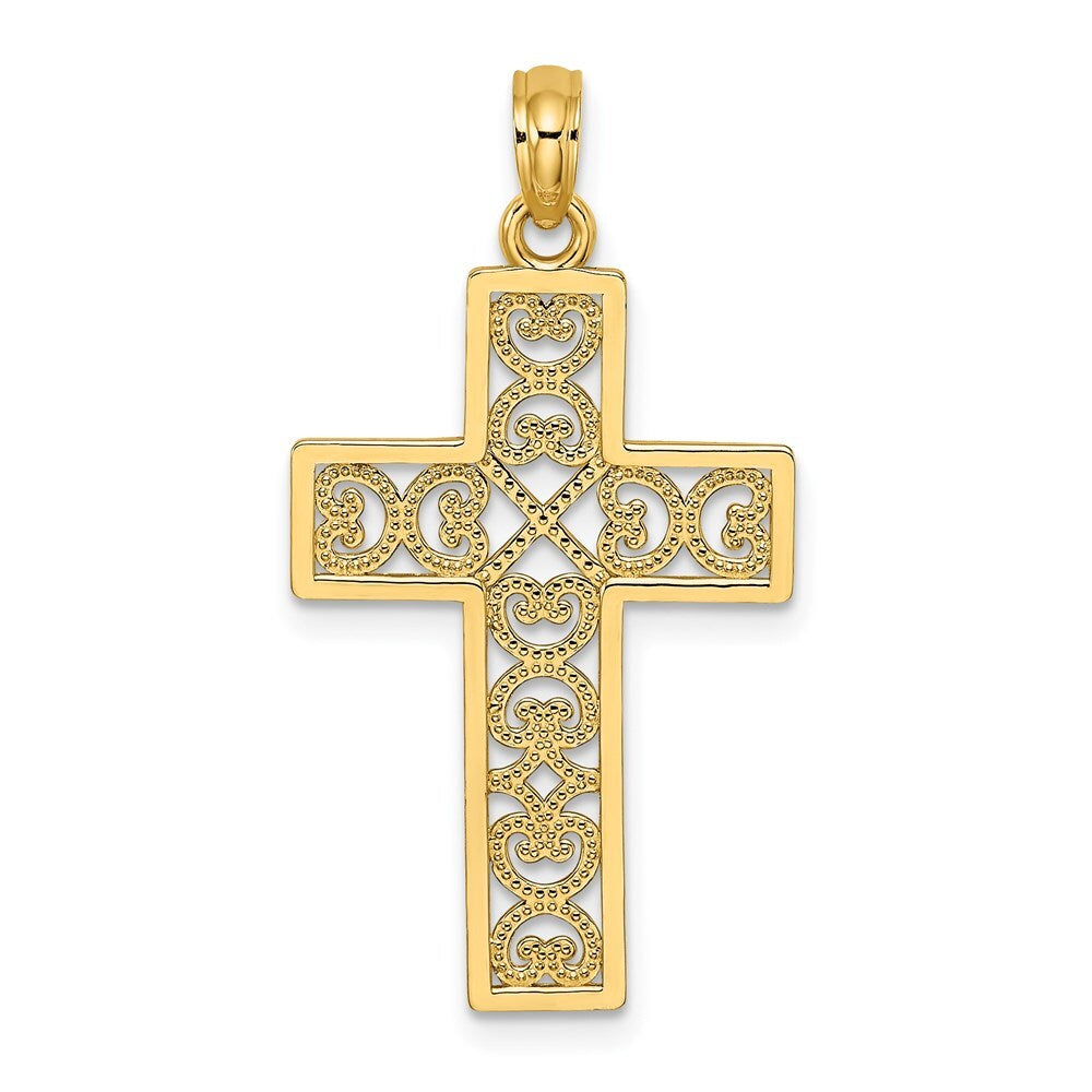 14k Yellow Gold Polished Square Cross  Heart Design Charm Pendant for Women