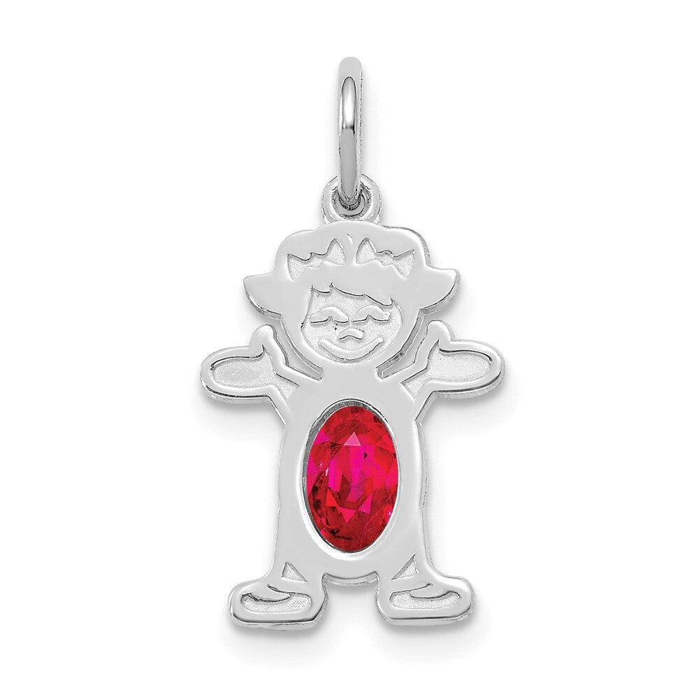 14k White Gold Girl 6x4 Oval Genuine Ruby-July Pendant for Women