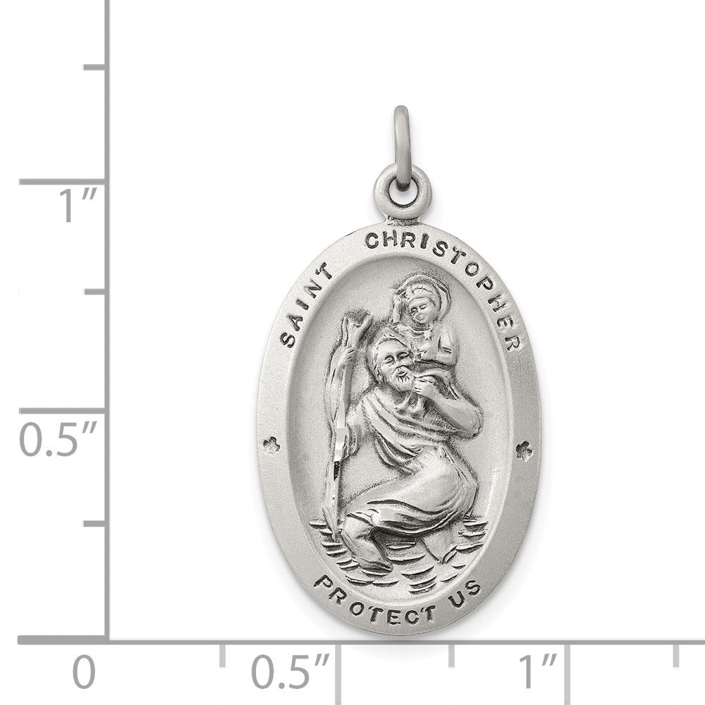 Sterling Silver Antiqued St. Christopher Medal Pendant