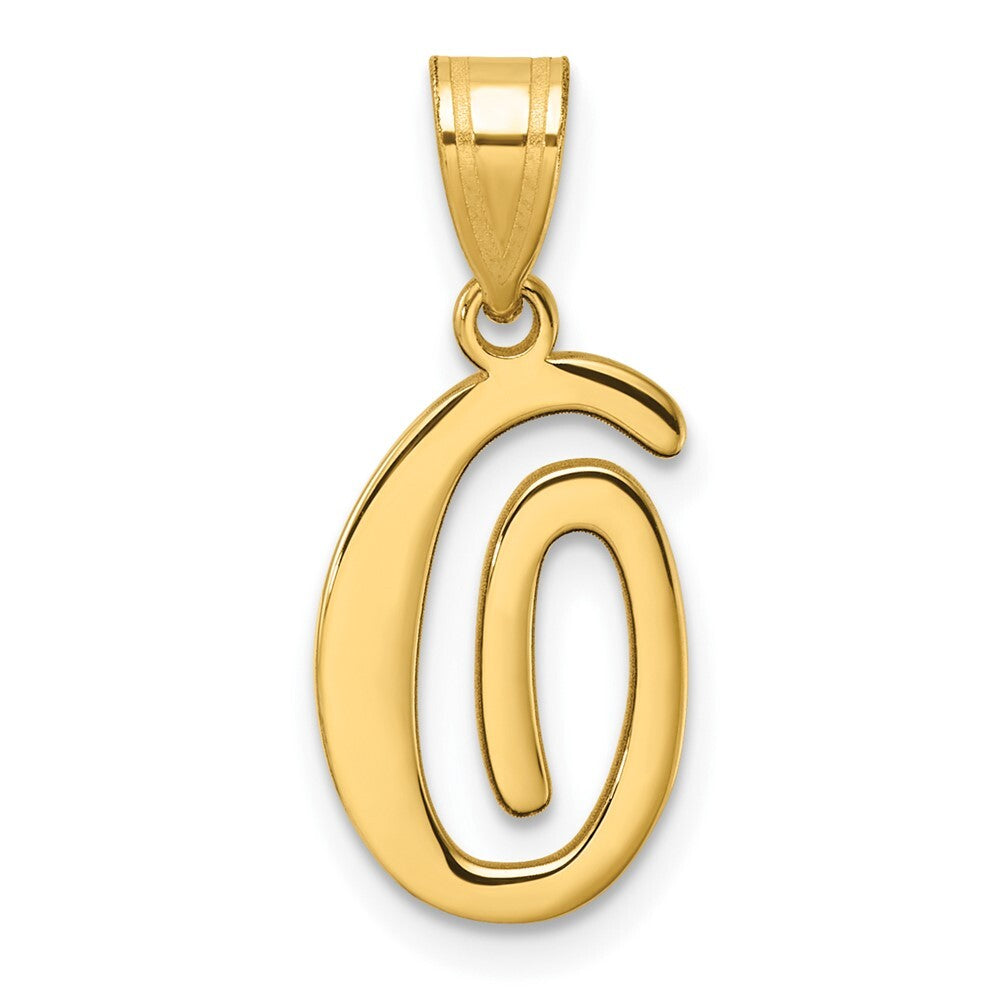 14k Yellow Gold Script Letter O Initial Pendant for Women