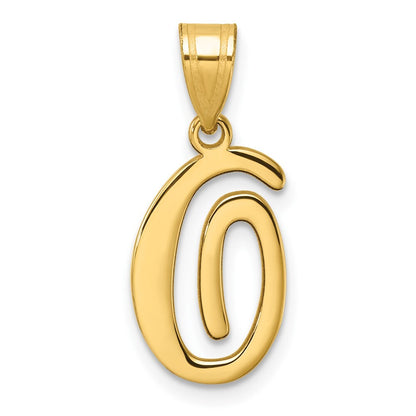 14k Yellow Gold Script Letter O Initial Pendant for Women