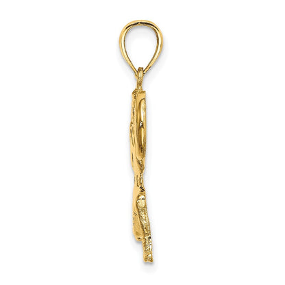 14k Yellow Gold Solid Polished Weightlifter Pendant for Women