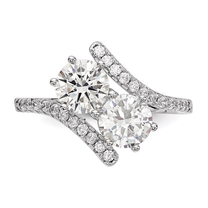 Sterling Silver Rhodium-plated Cubic Zirconia Two Stone Round Bypass Ring Size 8
