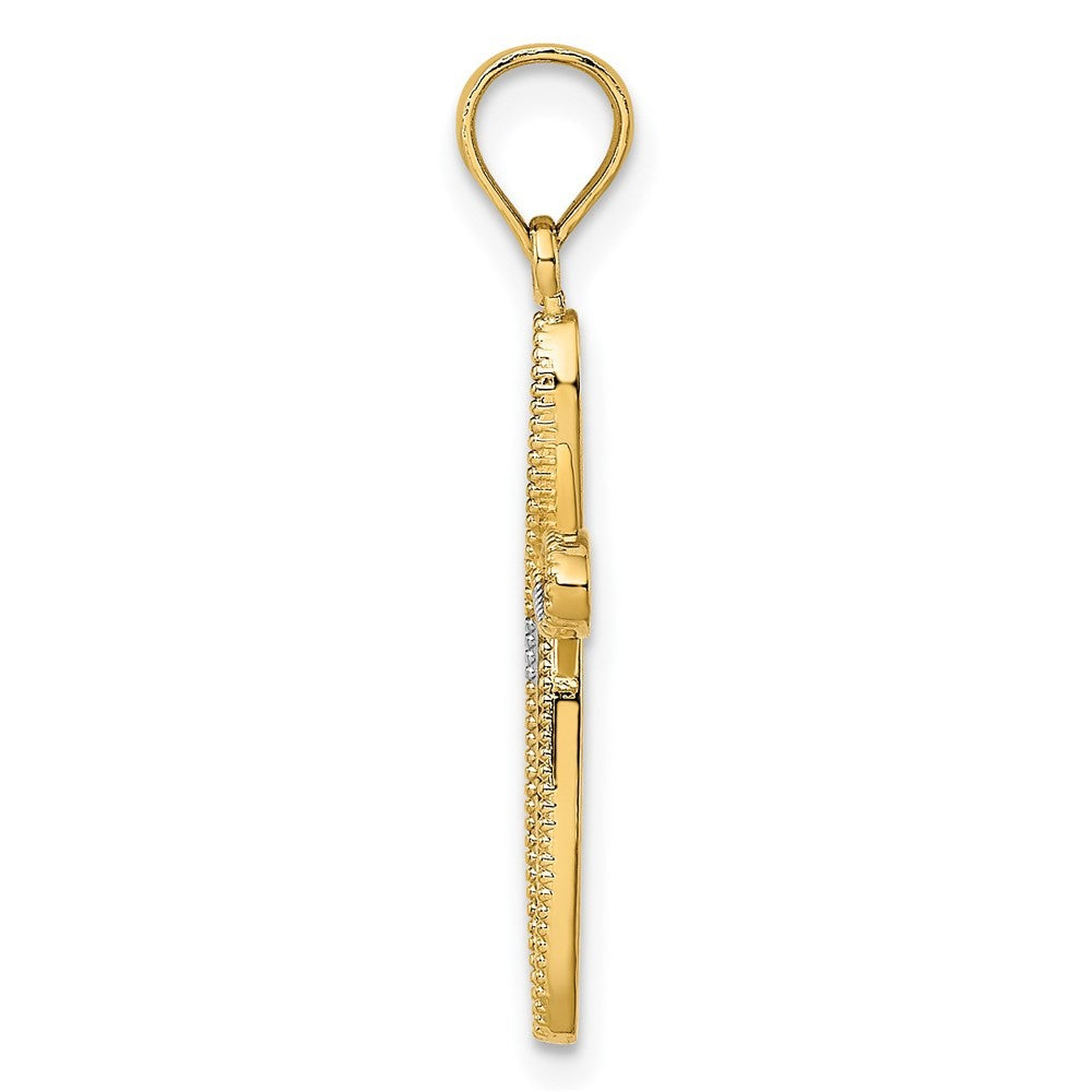 14k Yellow Gold w/ Rhodium Filigree and Milgrain Cross Charm