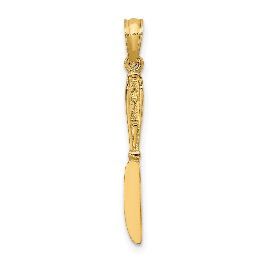 14k Yellow Gold 3-D Polished Table Knife Charm Pendant for Women