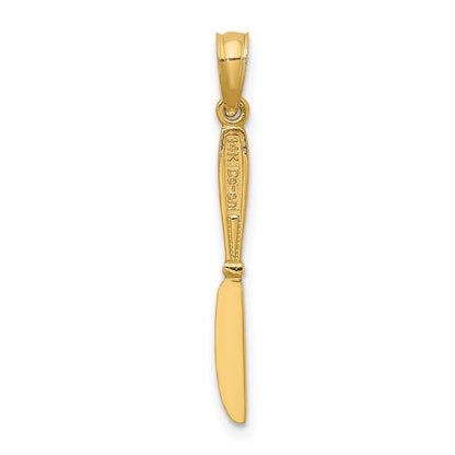 14k Yellow Gold 3-D Polished Table Knife Charm Pendant for Women