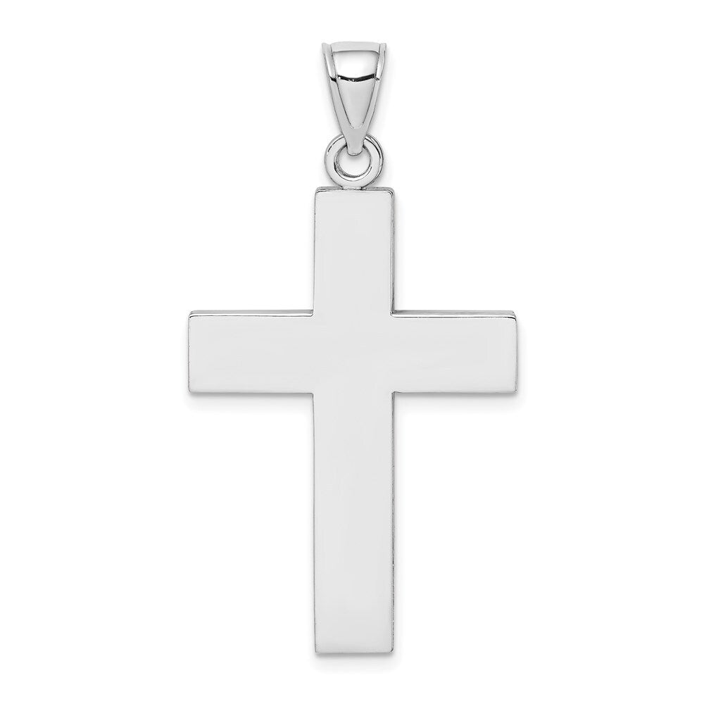 14k White Gold 14KLarge Block Cross Open Back Charm Pendant for Women