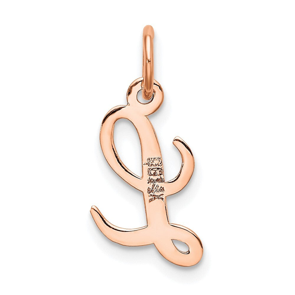 14k Rose Gold Small Script Letter L Initial Charm Pendant for Women