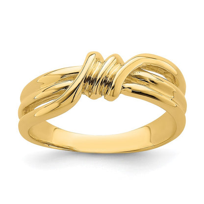 14K Yellow Gold Polished Ribbed Band Ring Size 7
