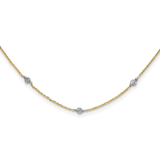 14k Yellow Gold & White Rhodium Polished & Diamond-Cut w/2 in ext Necklace